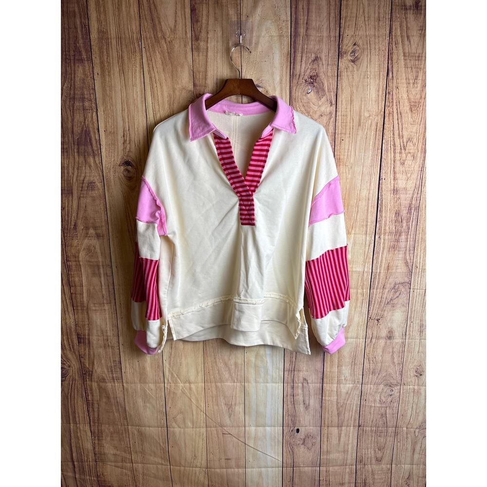Entro Oversized Sweatshirt Pink Cream Exposed Seams Women's Size L